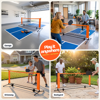 Play anywhere: garage, office, driveway and backyard
